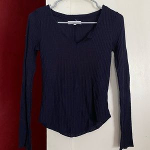 Waffle knit navy blue long sleeve